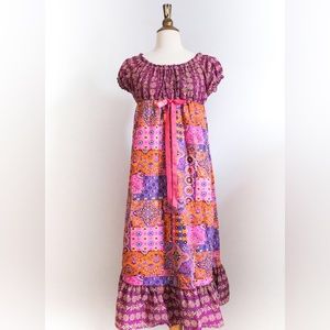 Vintage 1960’s Neon Groovy Ruffled Maxi Dress • S